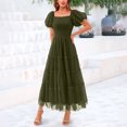 thumbnail image 2 of Women's Casual Dresses Summer Solid Color Gauze Dress Multi-Layer Spinning Mid-Calf Dress Comfort Puff Short Sleeves Square Neck Dress, 2 of 8