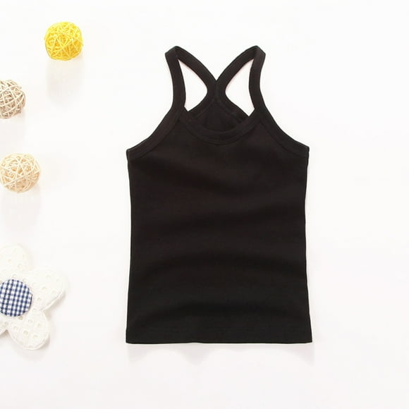 PMVFHDE Girls Tops, Tees & Shirts Toddler Kids Girls Dance Tank Top Racerback Crop Tank Top Soild Sleeveless Sports Dance Top Ballet Gymnastics Dancewear Girl Clothes Black,160