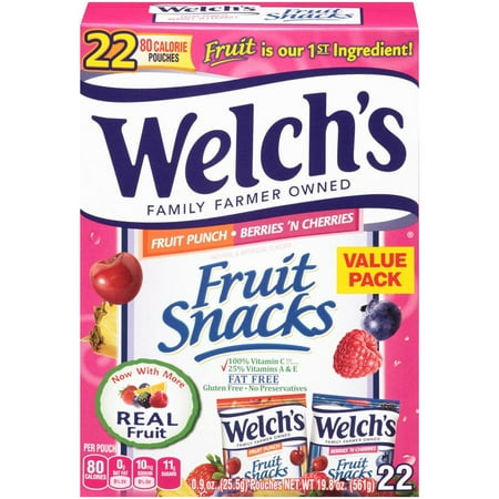 Welch's Fruit Snacks, Fruit Punch & Berries 'N Cherries, 0.9 Oz, 22 Ct