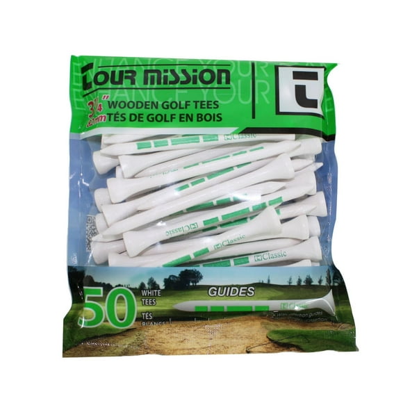 Tour Mission 3 1/4'' (82 mm) Wooden Golf Tees, #11191, Pack of 50 - White