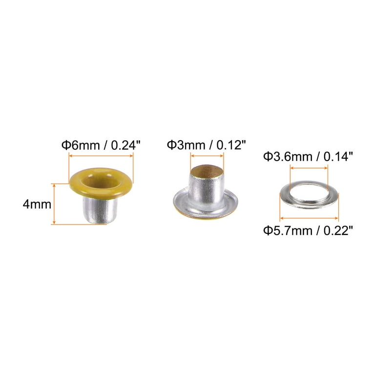 Uxcell 200set Grommets Kit Metal Eyelets 3mm Grommet Tool for Shoes Clothes Belt Bag DIY Project, Yellow, Size: 3 mm