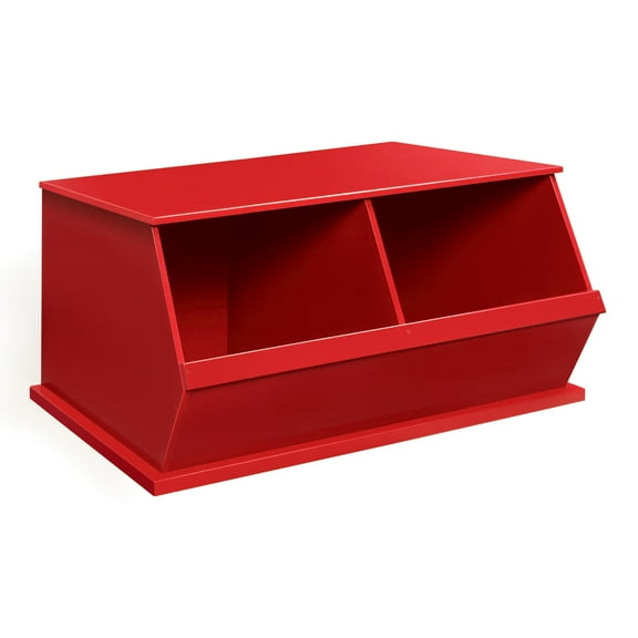 Badger Basket Children's 2-Bin Stackable Wooden Storage Cubby 5.3 Cu ft. – Red