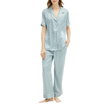 

MERSARIPHY Women Ice Silk Pajamas Lounge Set Short Sleeve Shirts Tops and Pants 2 Piece Outfits