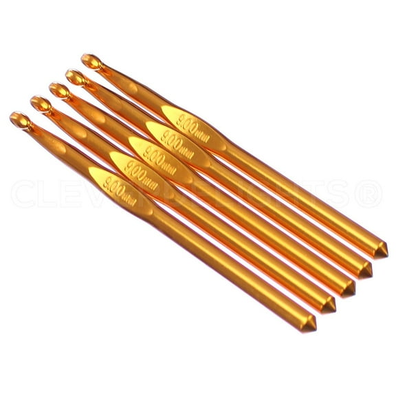 5 Pack - CleverDelights Size N (Size 13) Aluminum Crochet Hooks - 6" Length - 9mm Diameter