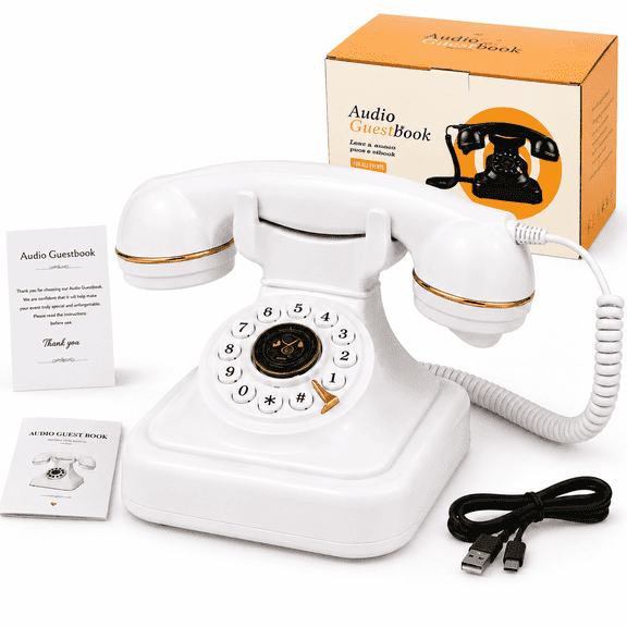 RDYMONKEY Retro Audio Guest Book Phone for Weddings, Parties - Record Custom Voice Messages w/ 8GB SD Card, USB Playback, LED Indicator - Vintage Gift for Anniversary, Birthday
