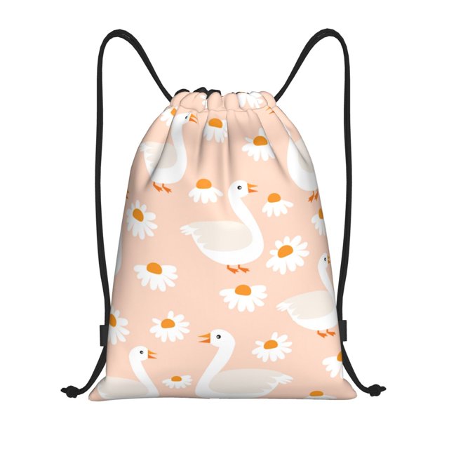 Kdxio Geese and Flower Pattern Drawstring Bag for Gym Sports School Travel Lightweight Sackpack with Adjustable Cords Waterproof Fabric-Small