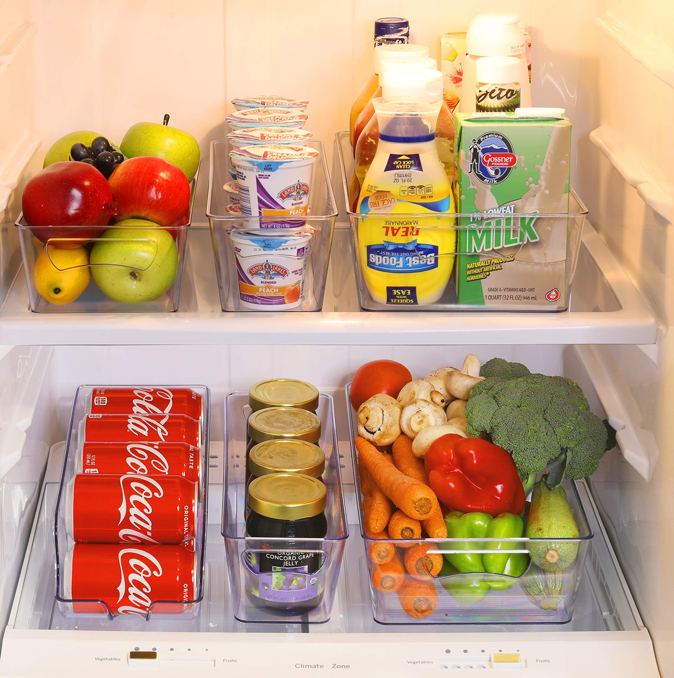 Simple Gourmet Refrigerator Organizer Storage Bins, Set of 6