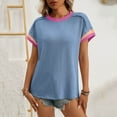 thumbnail image 5 of ECZHAW Womens Color Block Oversized Tops Trendy Casual Summer Textured Ribbed Knit T Shirts Loose Fit Short Sleeve Tshirts, 5 of 7