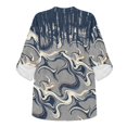 thumbnail image 4 of FKELYI Curvy Blue Print Faux Linen Shirts Women's Roll Up Sleeve Blouse Soft Beach Vacation Outfits Loose Fit V-Neck Summer Top Shirts for Ladies, M, 4 of 5
