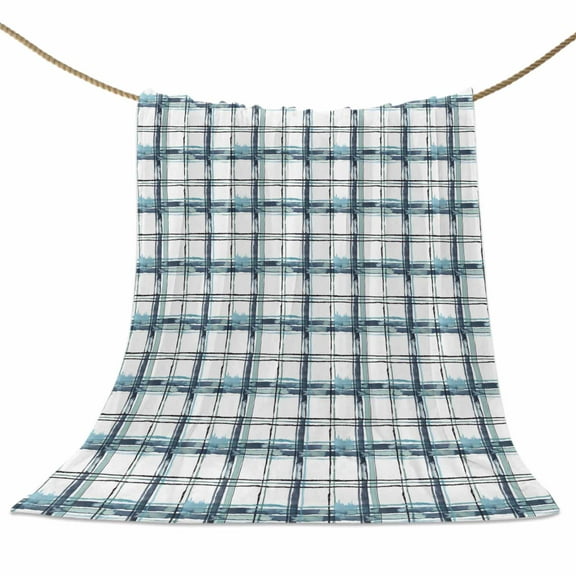 Flannel Fleece Blanket Blue Check Super Soft Warm Cozy Throw Blanket Ombre Buffalo Plaid Bed Couch Car Blankets for All Season 50" x 60"