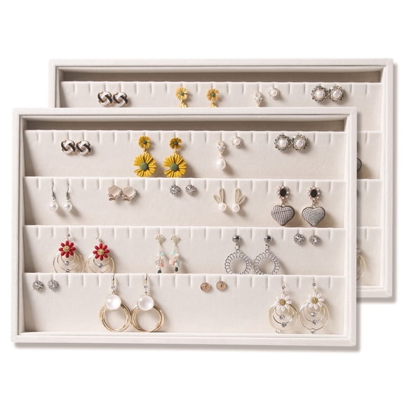 Coward 2PC Stackable Earring Tray Drawer Jewelry Holder Organizer Box Storage Earring Display Stand for Selling (beige(earring+earring))