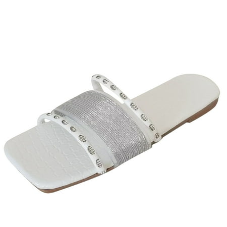 

TUOBARR Flat Slippers for Women Women s Flat Shoes Ladies Beach Sandals Summer Non-Slip Causal Slippers White