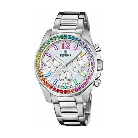 Festina Rainbow Chronograph Stainless Steel Crystal Accents Silver Dial Quartz F20606-2 100M Women's Watch