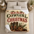 thumbnail image 5 of Merry Cowgirl Christmas Vintage Western Holiday Evergreen Cowboy, Festive Holiday Scene, Warm Flannel Blanket for Living Room and Reading Nook, Art Lovers Christmas Gift, Festive Home Decor, 5 of 9