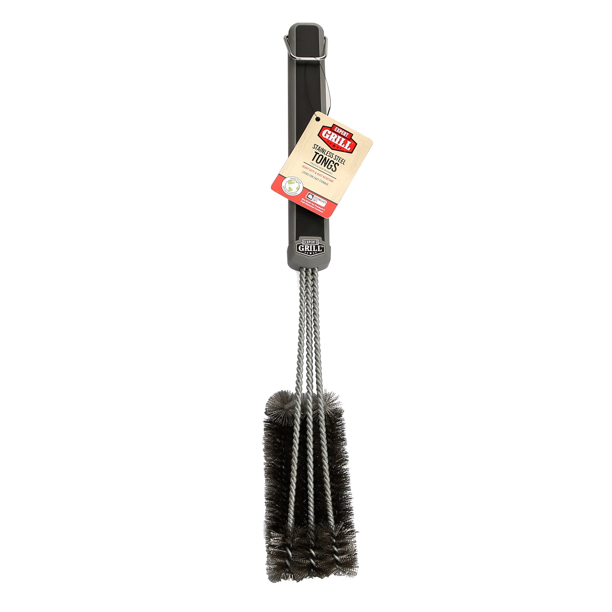 Expert Grill Stainless Steel 3-Head Grill Brush, Black & Gray