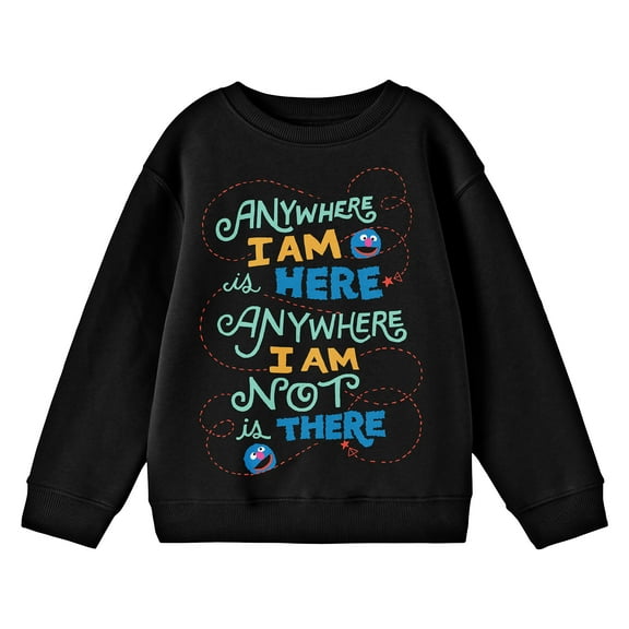 Bioworld Sesame Street Grover Anywhere I Am... Youth Black Crew Neck Sweatshirt-Medium