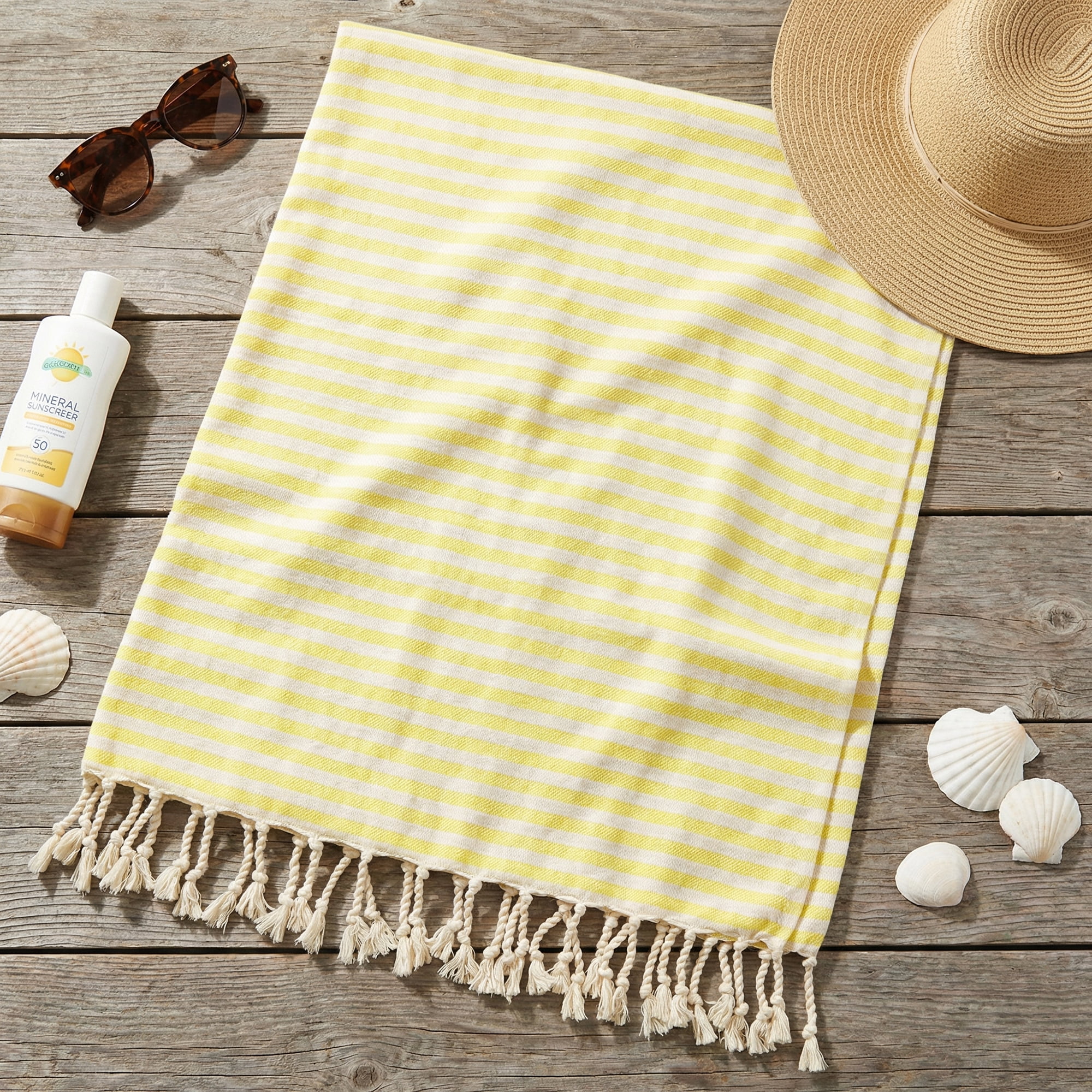 Unique Bargains 2 Pack Soft Sand Free Quick Dry Turkish Towel Light Yellow/Yellow 71"x40"