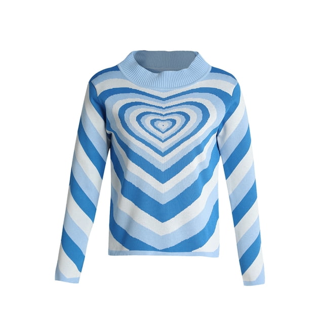 xiaxaixu Pull Imprimé Cœur pour Femmes, Manches Longues Col Rond Tricoté