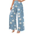 thumbnail image 6 of Wide Leg Pants Women Casual Flower Print Elastic Waist Palazzo Pant for Women Dressy Long Trousers with Pockets, 6 of 6