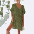 thumbnail image 2 of LOVZFMLL Summer Dresses for Women Casual Loose V Neck Short Sleeve Mini Dress Ruffle Swing Polka Dot/Boho Floral Print Beach Sundress Army Green A XL, 2 of 8