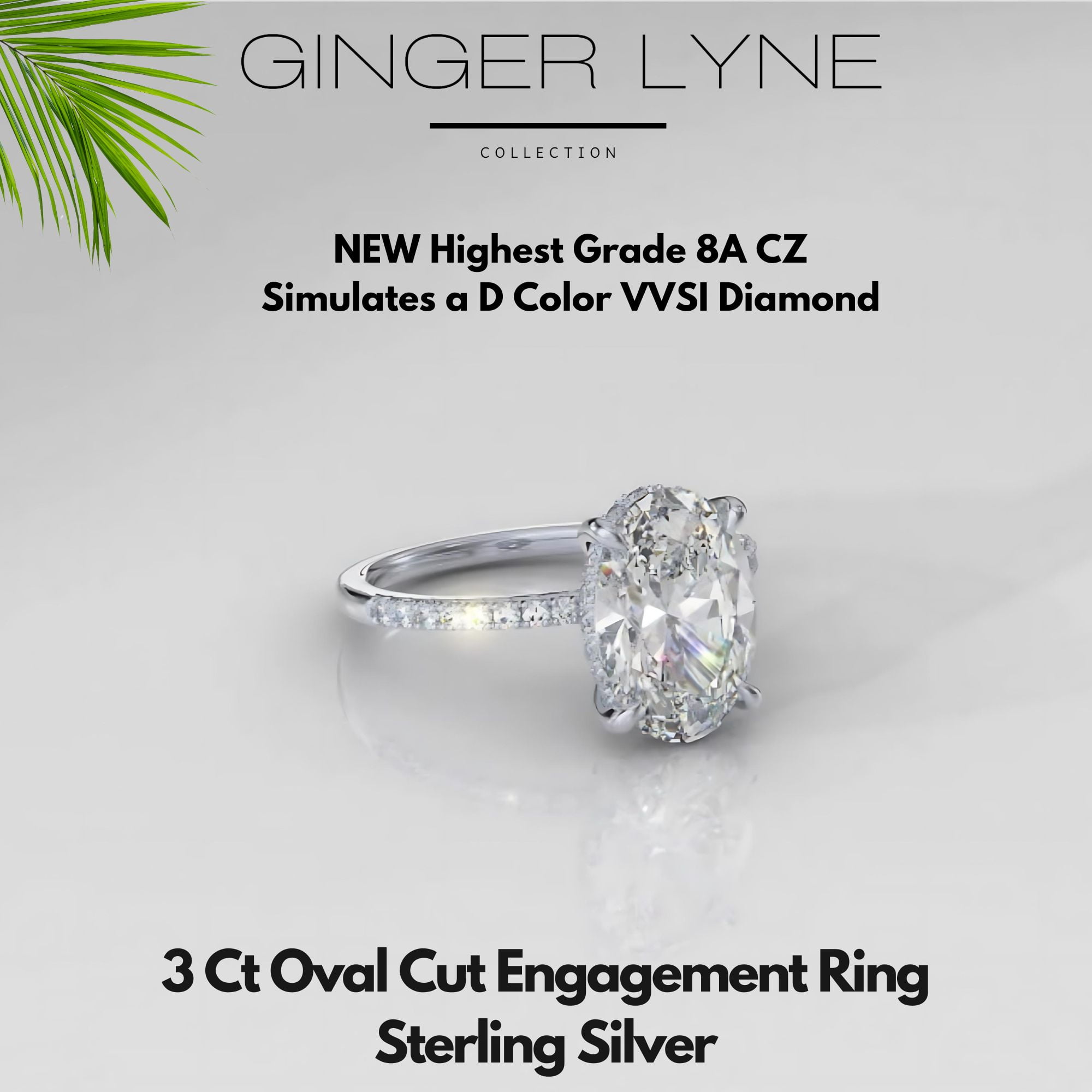 Solitaire 3 Ct Oval Engagement Ring for Women Sterling Silver CZ Ginger Lyne Collection Size 6