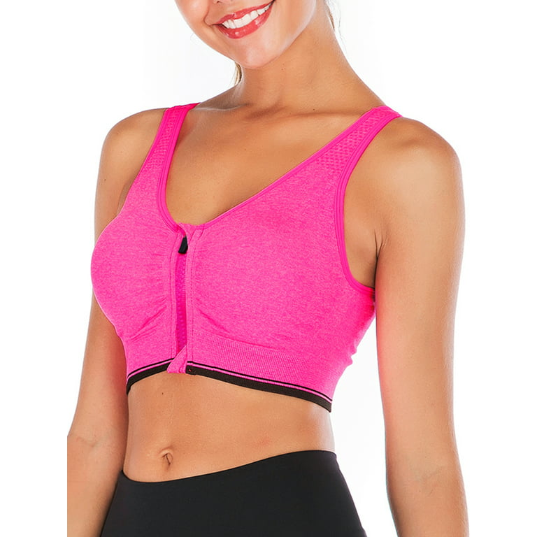 FANNYC Women's Front Zipper Closure Sports Bra Padded Racerback High Impact  Support Yoga Running Gym Workout Fitness Bras Top Seamless Post-Surgery Bra  Size S-2XL 