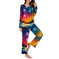 thumbnail image 2 of Puntoco Pijama para mujer, conjunto de pijama informal con cuello en V y pantalones largos con estampado navideño, 2 of 5
