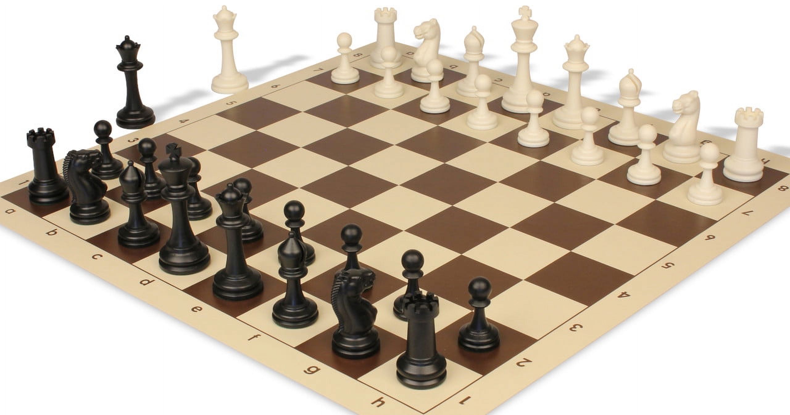 Master Series Plastic Chess Set - Black & Ivory Pieces with Vinyl Rollup Board - Brown