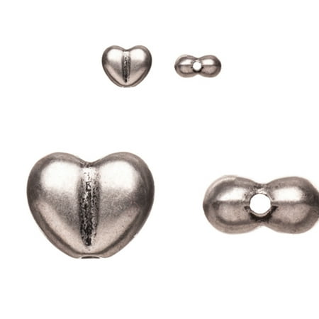 Fancy Puffed Heart - Pewter Beads, Burnished Silver Plated, Puffed Fancy Heart, 8x10mm Sold per pkg of 10pcs per pack