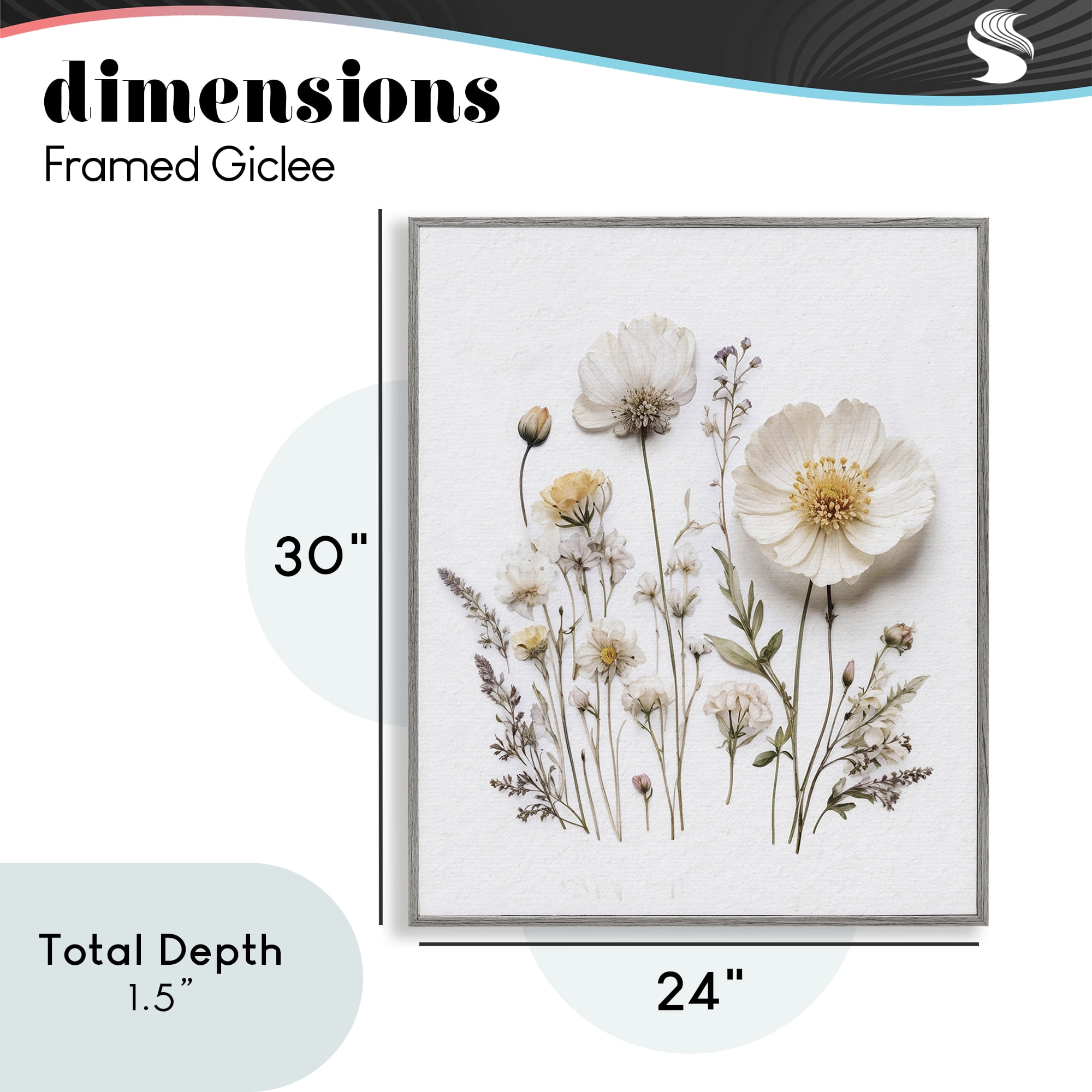 Pressed Bathroom Botanicals Gray Framed Giclee Art, design by Lettered and Lined