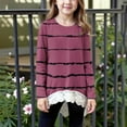 thumbnail image 2 of aohooy Tshirts Girls Stripe Long Sleeve Crewneck Tunic Lace Trim Hem Trendy Blouses Cute Fall Pullover Loose Soft Tops Wine,12-13Years, 2 of 6