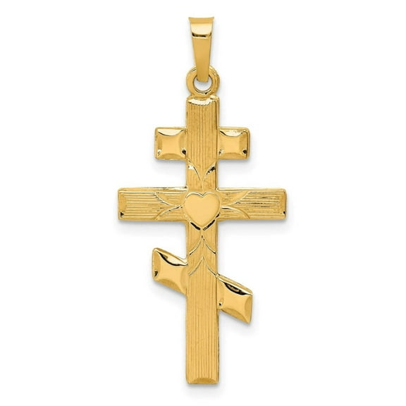 14K Eastern Orthodox Cross with Heart Pendant XR582
