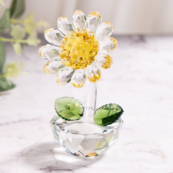 Crystal Sunflower Glass Figurine Collectible Small Ornament Paperweight Table Decoration, Centerpieces for Home Decor，Transparent
