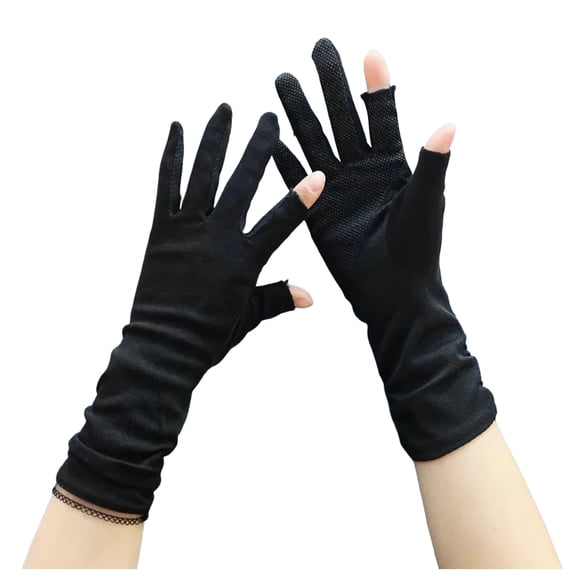 COMVALUE Women’s Summer Sun Protection Driving Gloves Non-slip Touchscreen Sunblock Mid-Length Gloves for Cycling Riding (Black, One Size)