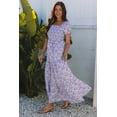 thumbnail image 3 of Elegant Purple Floral Maxi Dress with Short Bubble Sleeves and Shirred High Waist - [ZhiHiMeRi] | (US 12-14)L, 3 of 12