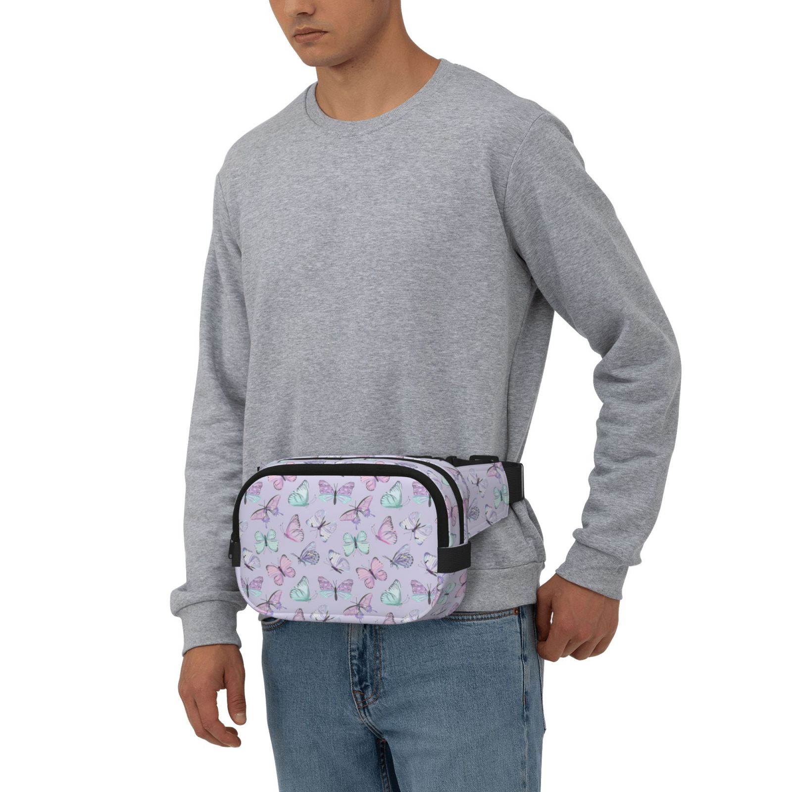 Kuqiui Purple Butterfly Print Fanny Packs for Women Cross Body Waist Bag Fashionable Fanny Pack Designer Workout Hiking Waist Pack Running Travel Gym