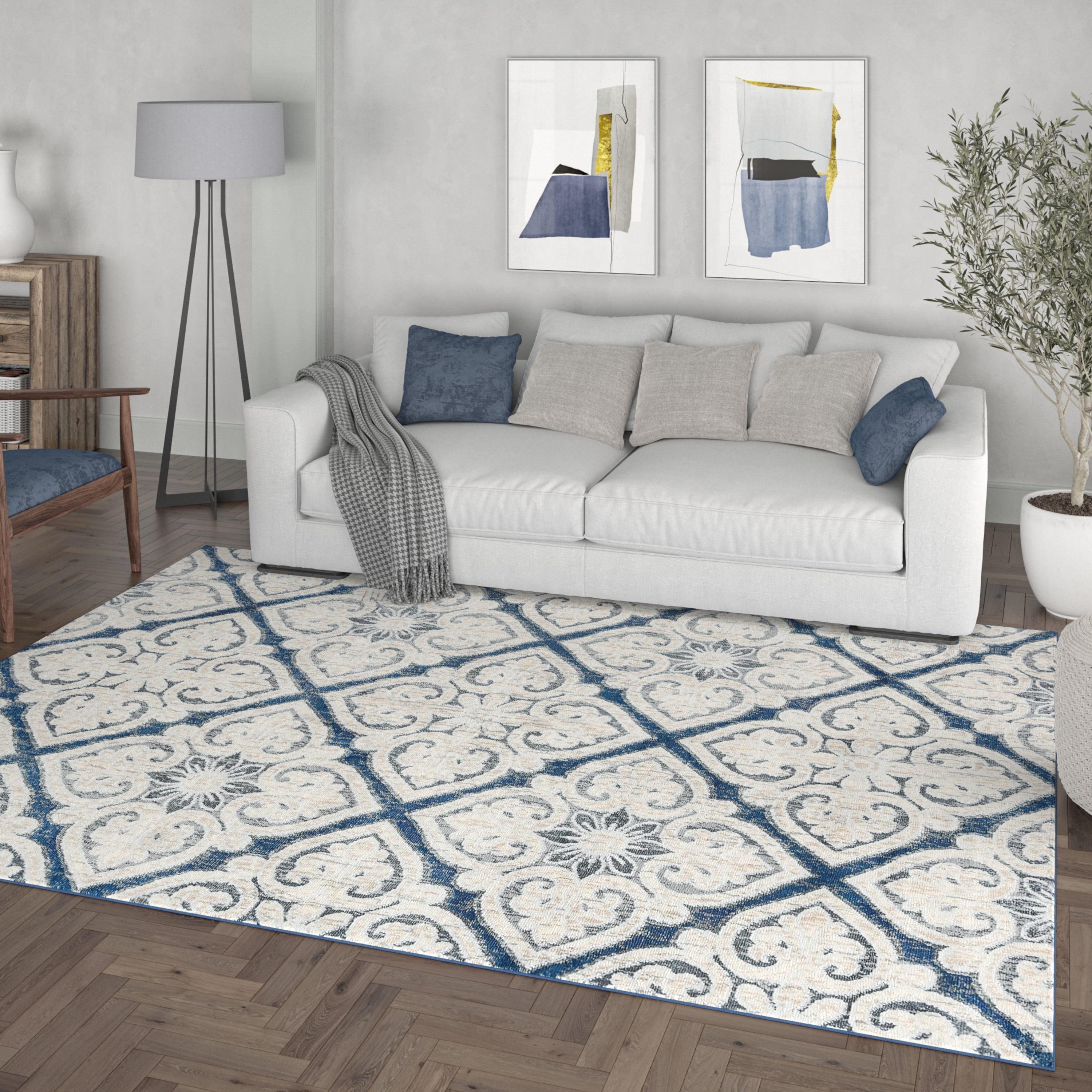 Madison Traditional 7.6' x 10' Dark Blue Polypropylene Indoor Area Rug