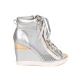thumbnail image 2 of Vigo Fiore EB96 Women Metallic Mix Media Peep Toe Gold-Plated Wedge Sneaker, 2 of 6