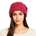 thumbnail image 3 of Korean Style Knitted Beanie, Autumn Winter Warm Slouchy Hat with Rainbow Bean Design, Large Head Circumference Pullover Cap, Face Slimming Oversized Acrylic Stocking Hat for Women and Men - Hot Pink, 3 of 5