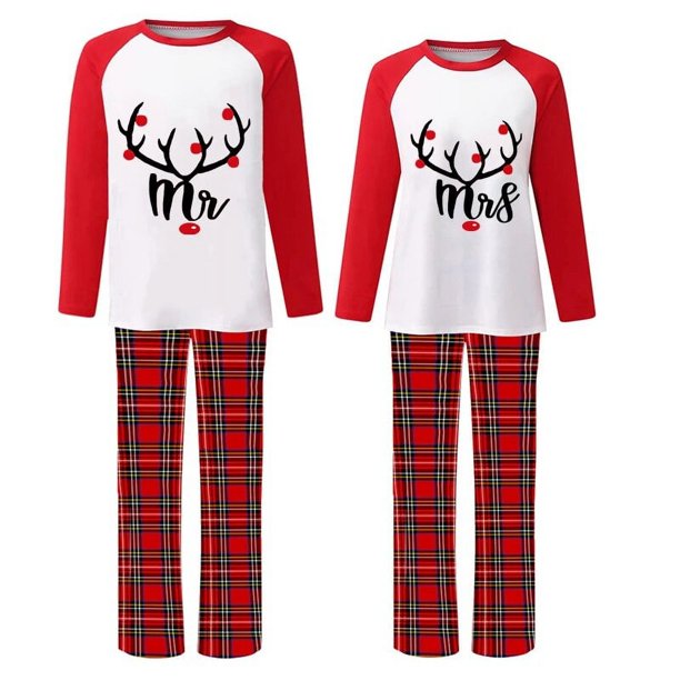 Conjuntos de pijamas de pareja navideña a juego, pijamas verdes Mr. & Mrs Antler Loungwear