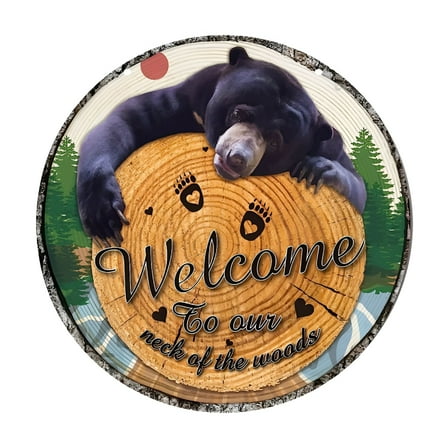 LAMIRO Welcome Bear Farmhouse Door Sign for Farmhouse Lake House Forest Cabin Front Door Wall Porch Decor Φ12"
