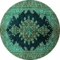 thumbnail image 1 of Ahgly Company Machine Washable Indoor Round Medallion Turquoise Blue Traditional Area Rugs, 8' Round, 1 of 4