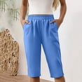 thumbnail image 7 of Linen Capri Pants for Women Summer Knee Length Straight Leg Pant Casual Loose Beach Bermuda Clothes with Pockets Blue L, 7 of 7