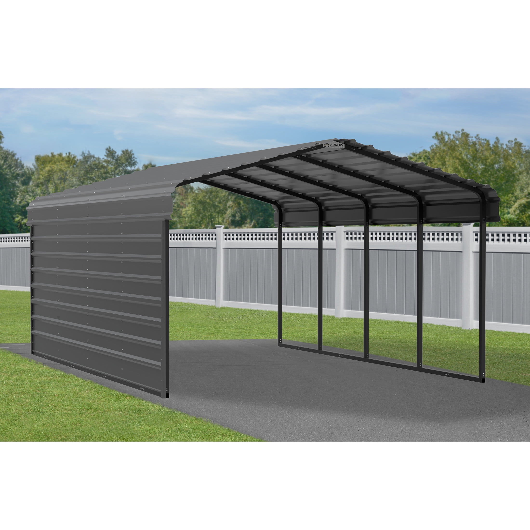 Arrow 12 x 20 x 7 ft Charcoal Carport With 1 Side Wall Kit