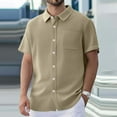 thumbnail image 2 of YLSDY Mens Short Sleeve Button Down Shirts,Slim Fit Knit Textured Shirt,Lightweight Cardigan Trendy Tops(Available in Big&Tall) Khaki M, 2 of 6