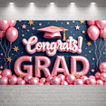 thumbnail image 5 of Pink Theme Graduation Banner Graduation Cap Design Congrats Display Pink Balloons Gold Stars Grad Backdrop for Graduation Party College Graduation Graduation Photo Shoot, 5 of 9