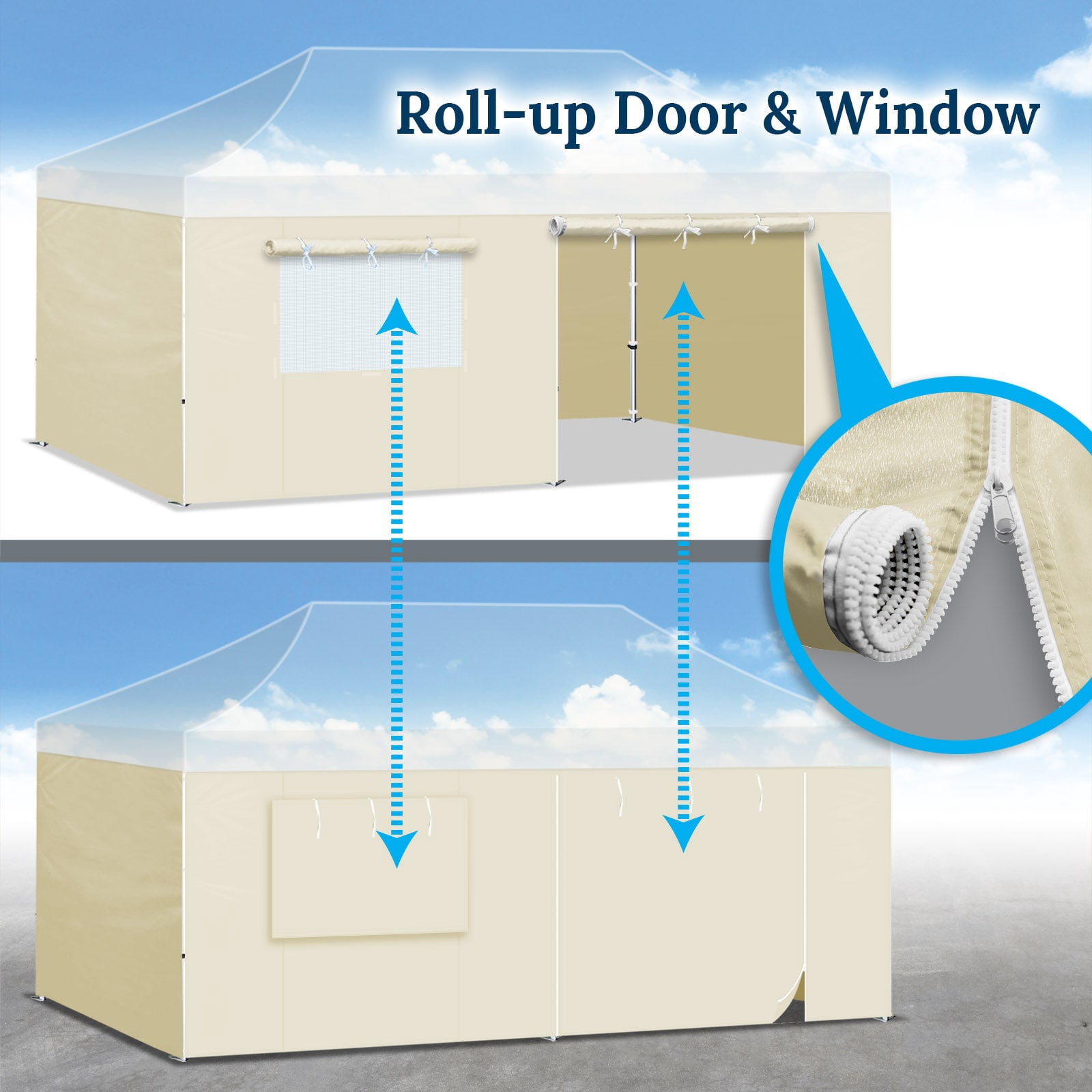 ALUVIERA Canopy Sidewall ONLY for 10'x20' Pop Up Canopy Party Tent with Zipper Door, 4 Pack,(Ecru,19.7'x6.54')