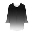 thumbnail image 5 of Womens Tops 3/4 Flare Sleeve V Neck Pleated Relaxed Fitting Tunic Fall Basic Tops Plus Size Casual Loose Striped Color Block Flowy Shirts Blouse Tops,Black,3XL, 5 of 5