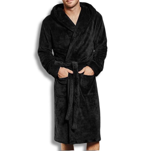 Men‘s Flannel Fleece Long sleeve Bath Robe Soft Home Leisure Warm Pajamas Nightgown