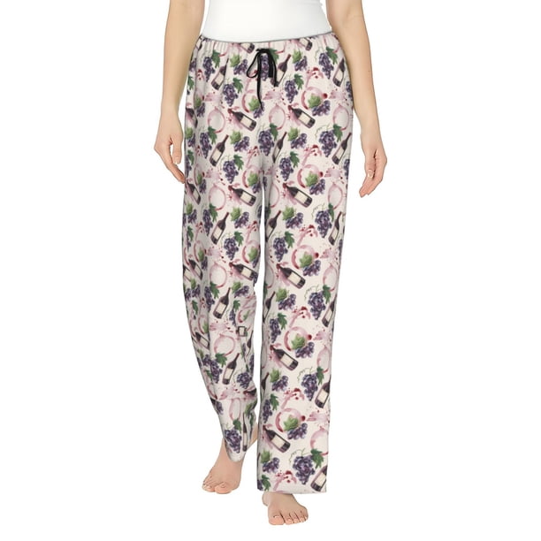 Fotbe Watercolor Wine Bottle Pantalones de Pijama para Mujer, Pantalones de Dormir, Pantalones Pj con Cordón y Bolsillos-Small